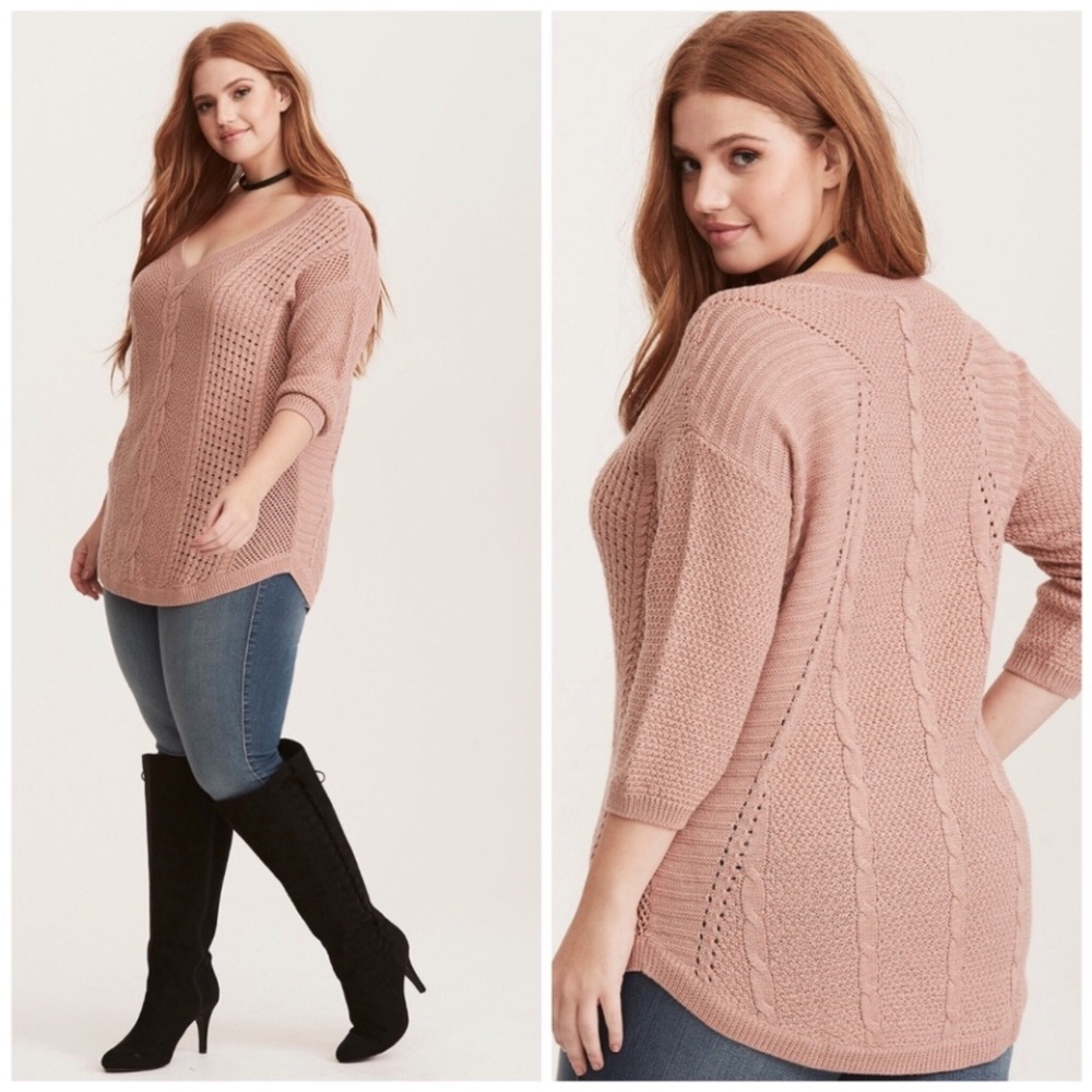 Torrid Blush Shimmer Cable Knit V-Neck Sweater – Size 18/20
